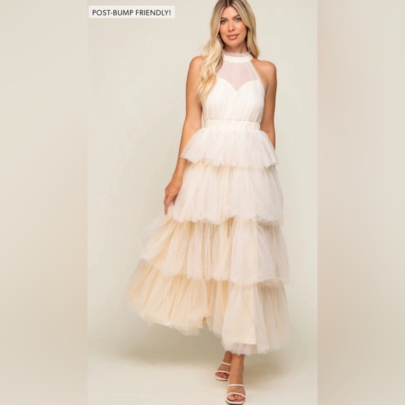 Pinkblush halter tulle ruffle tiered maxi dress nwot - Picture 4 of 5